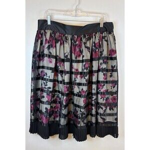 J. PETERMAN Floral Ribbon Skirt 16 Black Net Overlay A-Line Knee Pink Feminine